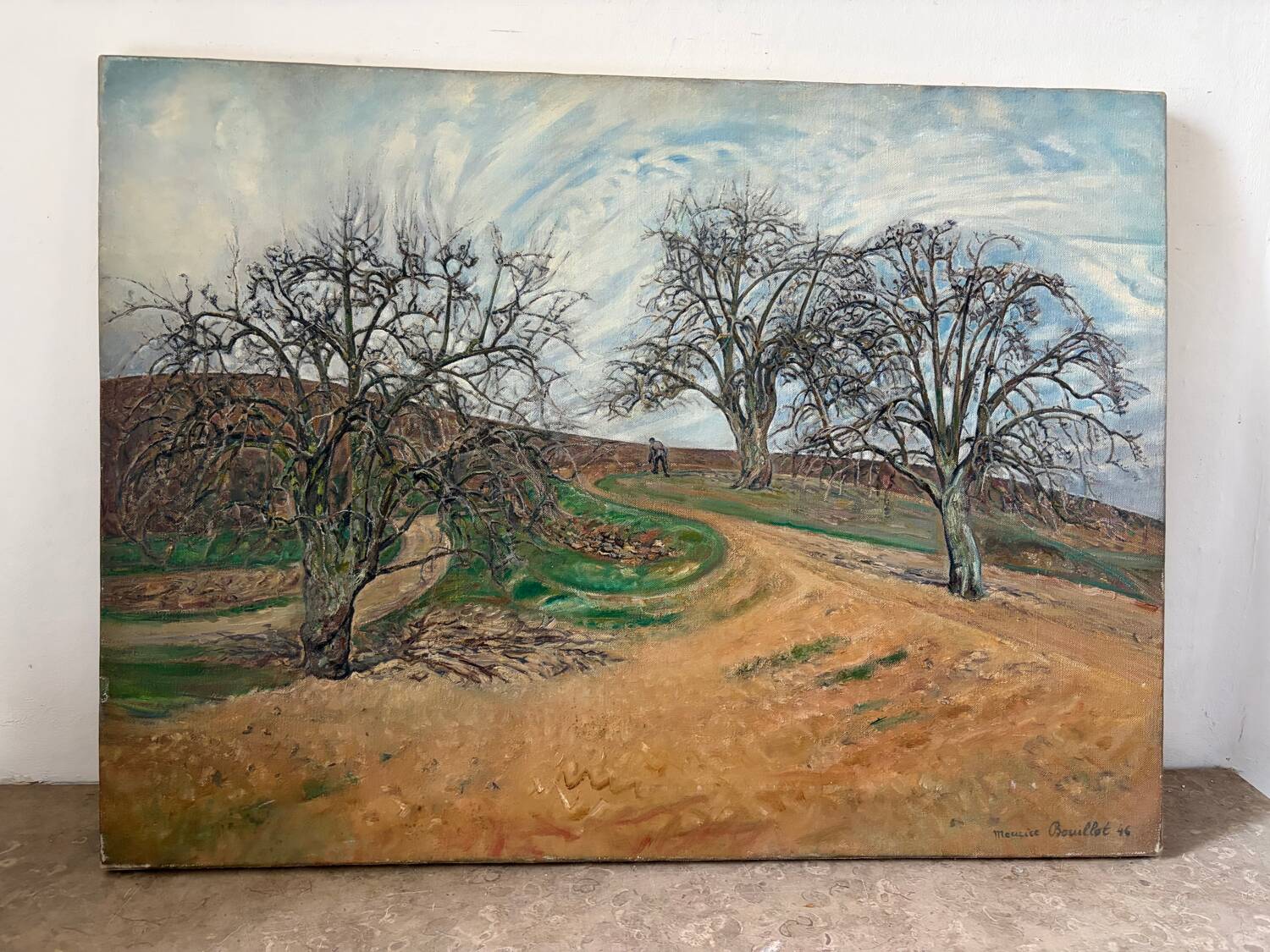 The path under the winter trees signed Maurice Bouillot 1946
