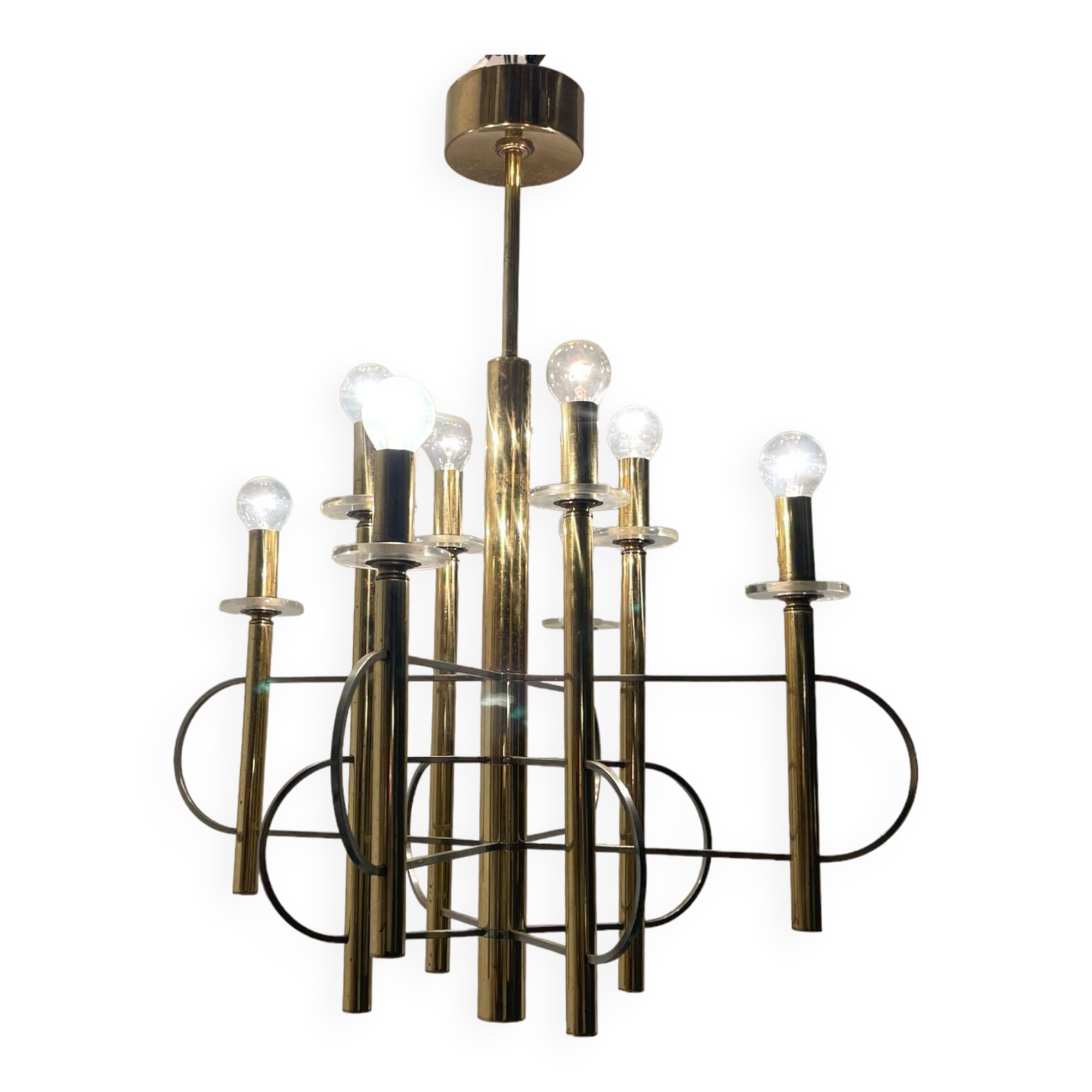 1970’s Architectural Brass Chrome Chandelier