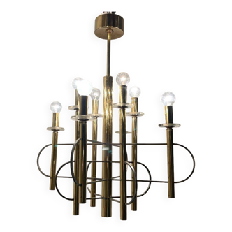 1970’s Architectural Brass Chrome Chandelier