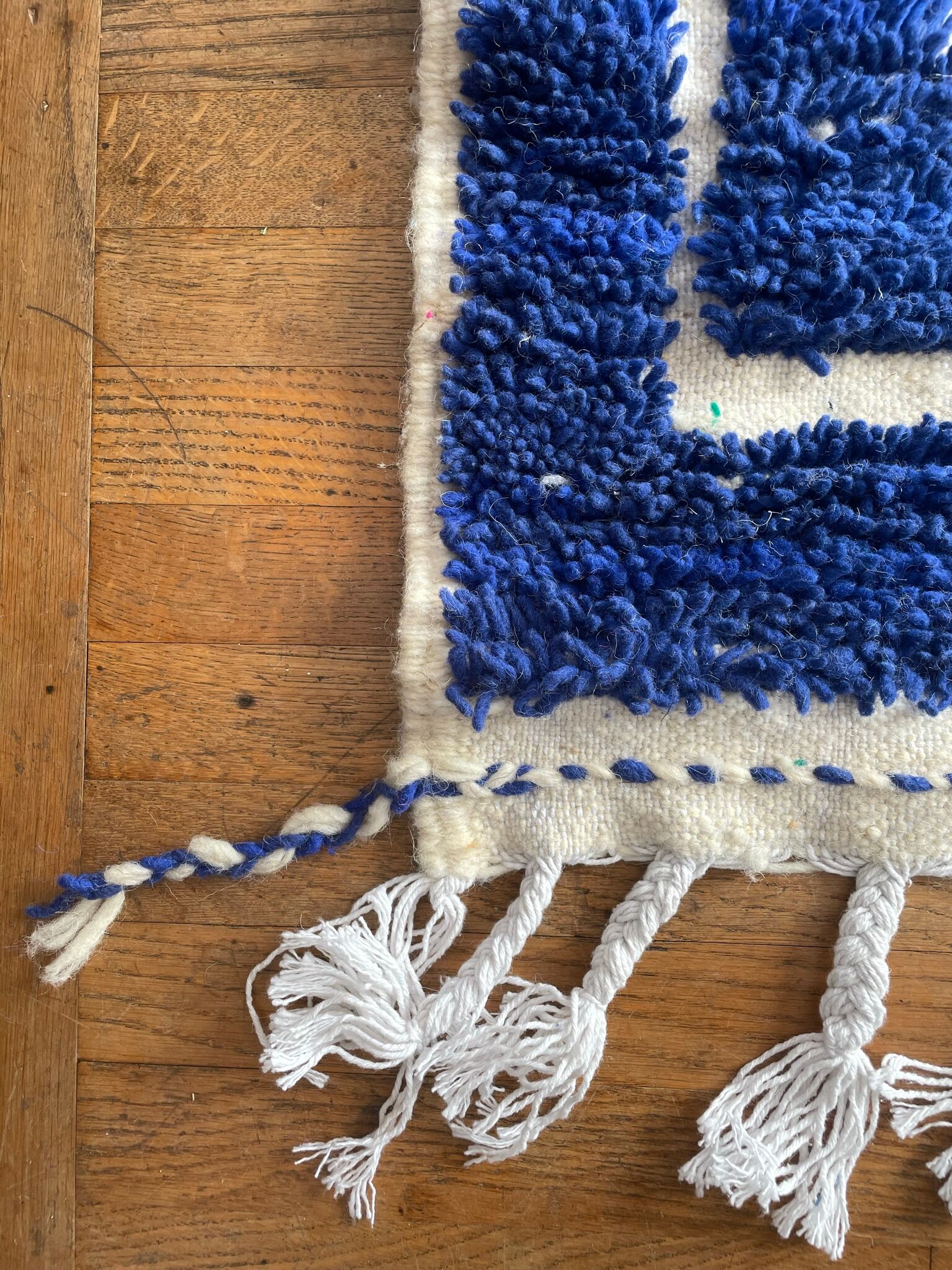 Klein blue Berber Moroccan carpet with reliefs