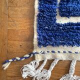 Klein blue Berber Moroccan carpet with reliefs