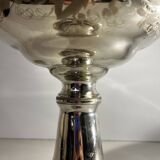 Cup in blown mercury and gilded glass called "sulfide", floral decoration engraved with