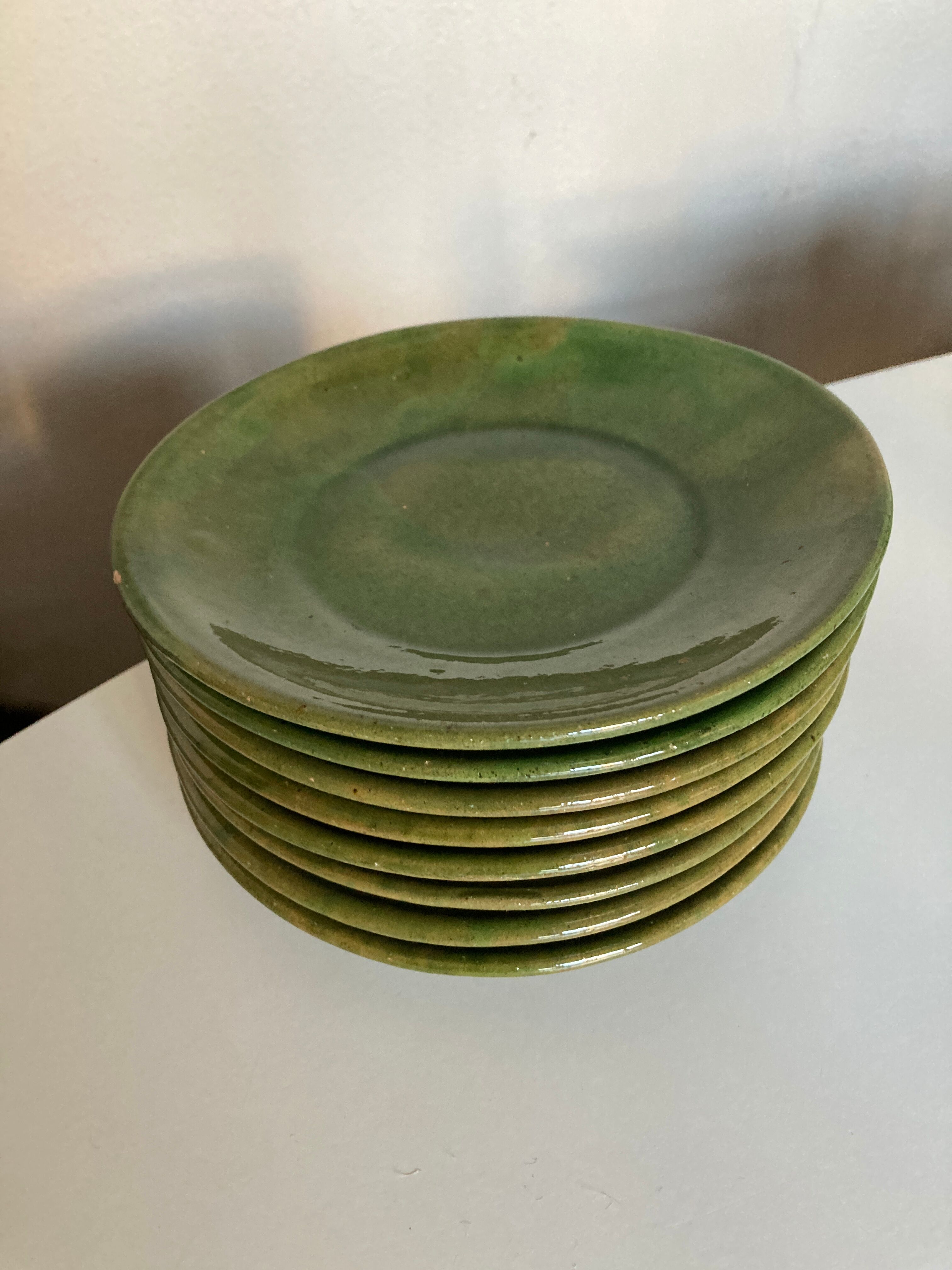 Set of 8 dessert plates in glazed earth from biot vertes 1960