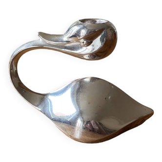 Duck candle holder in chrome metal - 70s, vintage