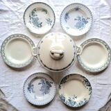 Assiettes creuses anciennes dépareillées en faïence terre de fer accompagnées d'une soupière