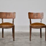 Vintage walnut chairs with studs & straps and springs in velvet, italy, 1920s