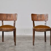 Vintage walnut chairs with studs & straps and springs in velvet, italy, 1920s