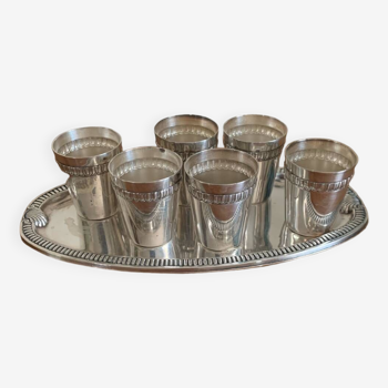 Vodka shot liqueur service in vintage silver metal