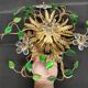 Vintage 70's ceiling light / wall lamp, gold metal leaves and glass flowers