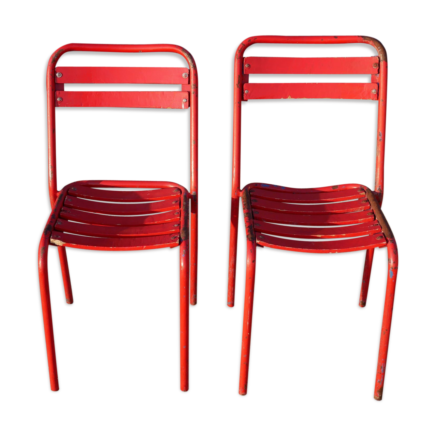 2 chairs Tolix T2 red by Xavier Pauchard