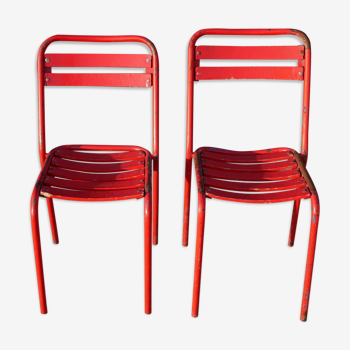 2 chairs Tolix T2 red by Xavier Pauchard