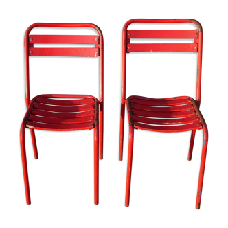 2 chairs Tolix T2 red by Xavier Pauchard