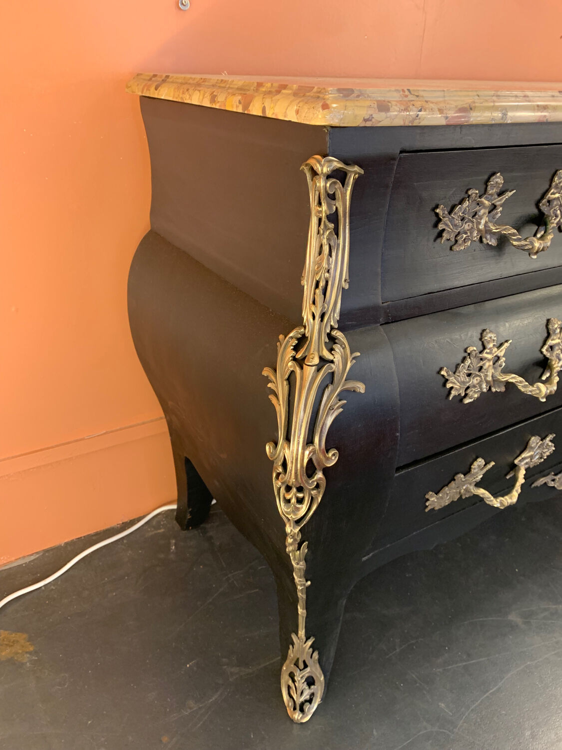 Chest of drawers tomb black patina Louis XV style