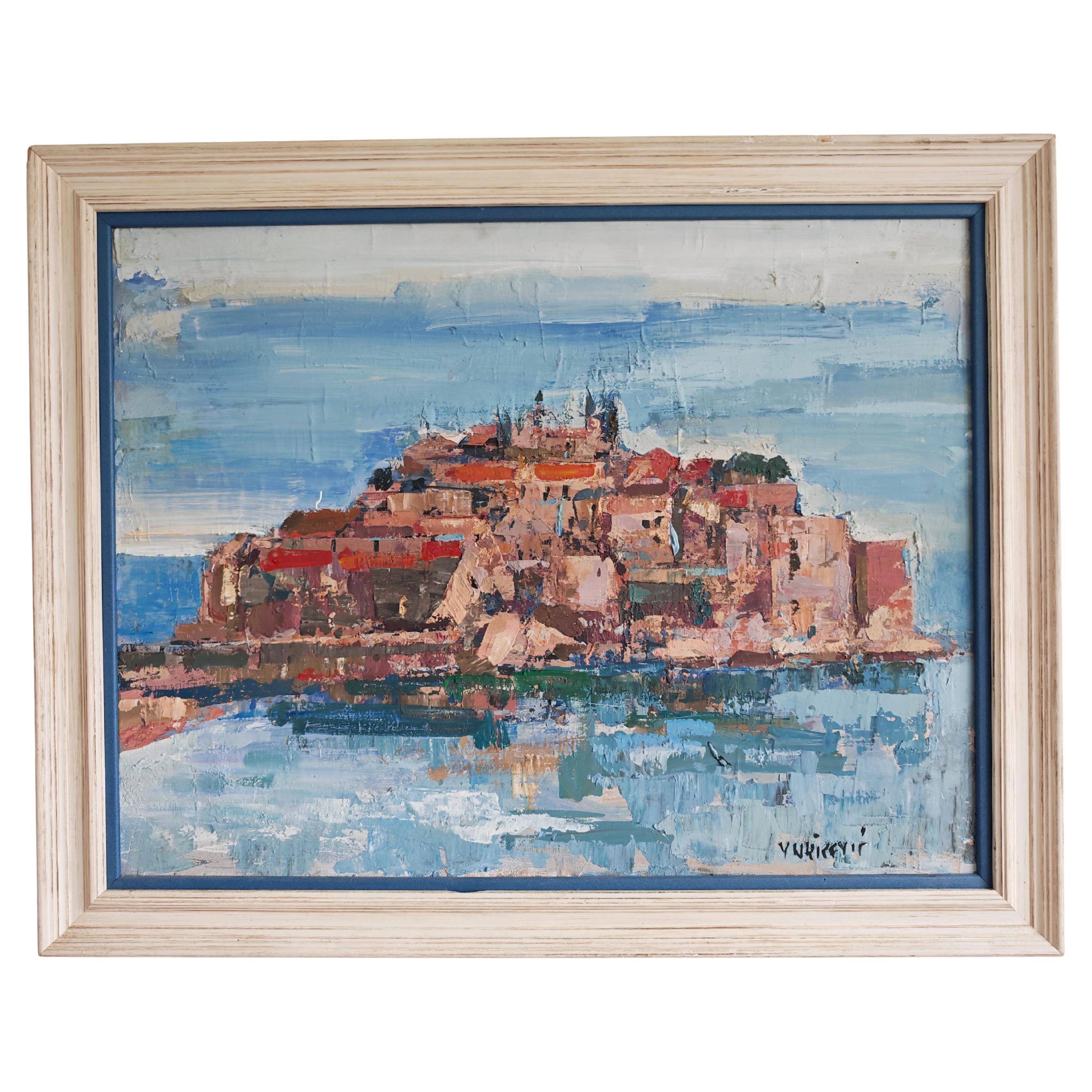 Mid Century painting "Saint Stephen Island" by Predrag Vukicevic