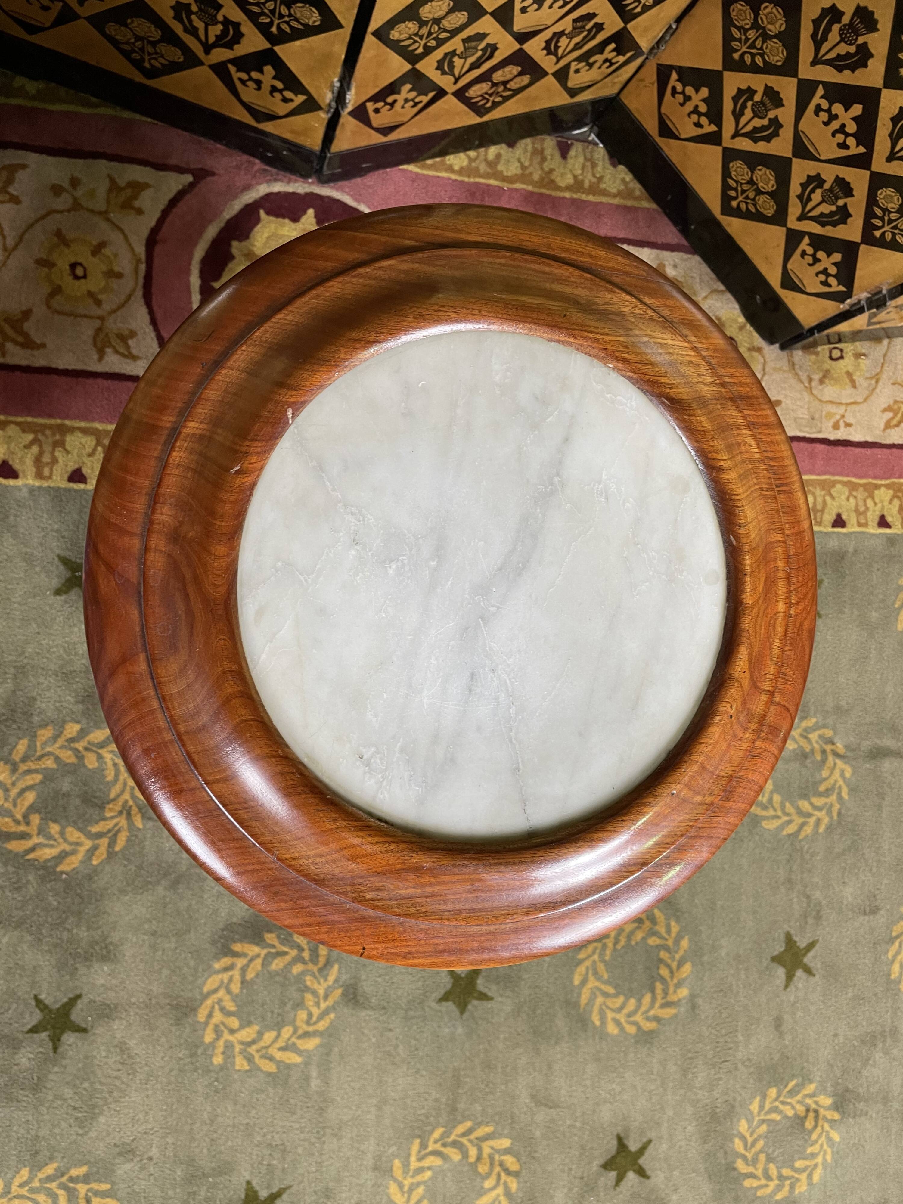 Bedside table in flamed mahogany and white marble