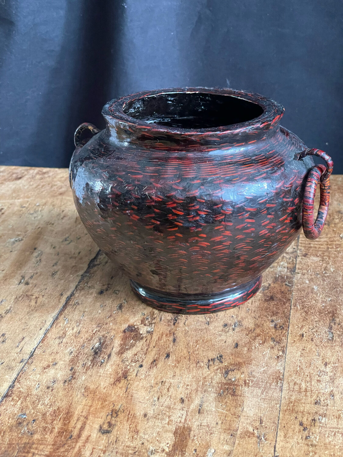 Vintage Japanese woven bamboo vase