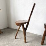 Set of three alpine chairs in solid pine, France, 1950s.