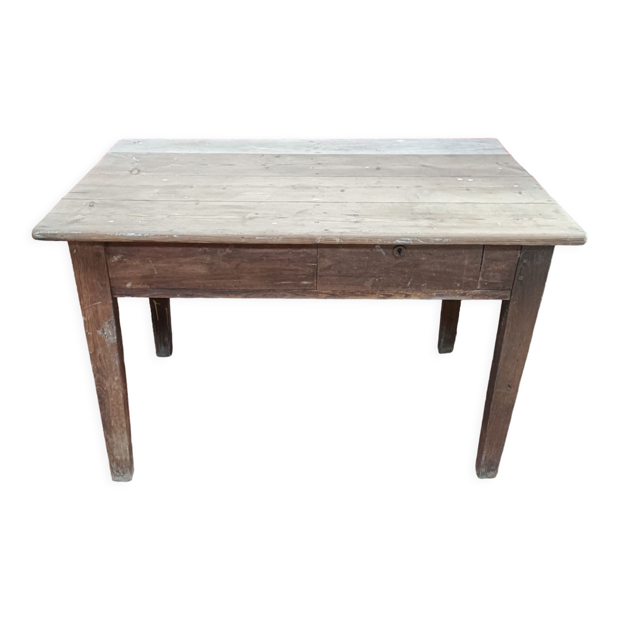 Ancienne table de ferme, 6 couverts et 2 tiroirs