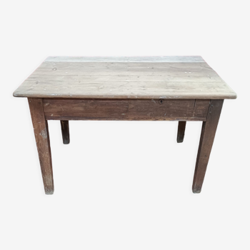 Ancienne table de ferme, 6 couverts et 2 tiroirs