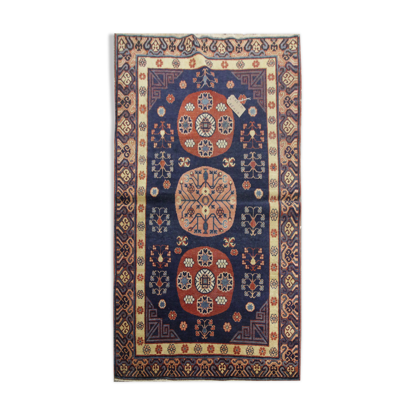Handwoven antique wool khotan rug- 119x286cm