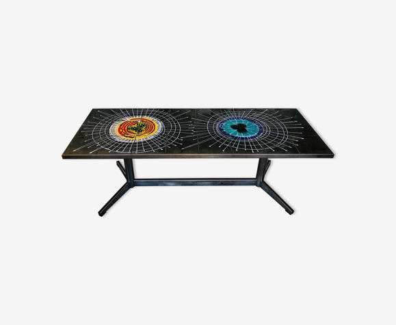 Table basse en céramique et chrome circa 1970