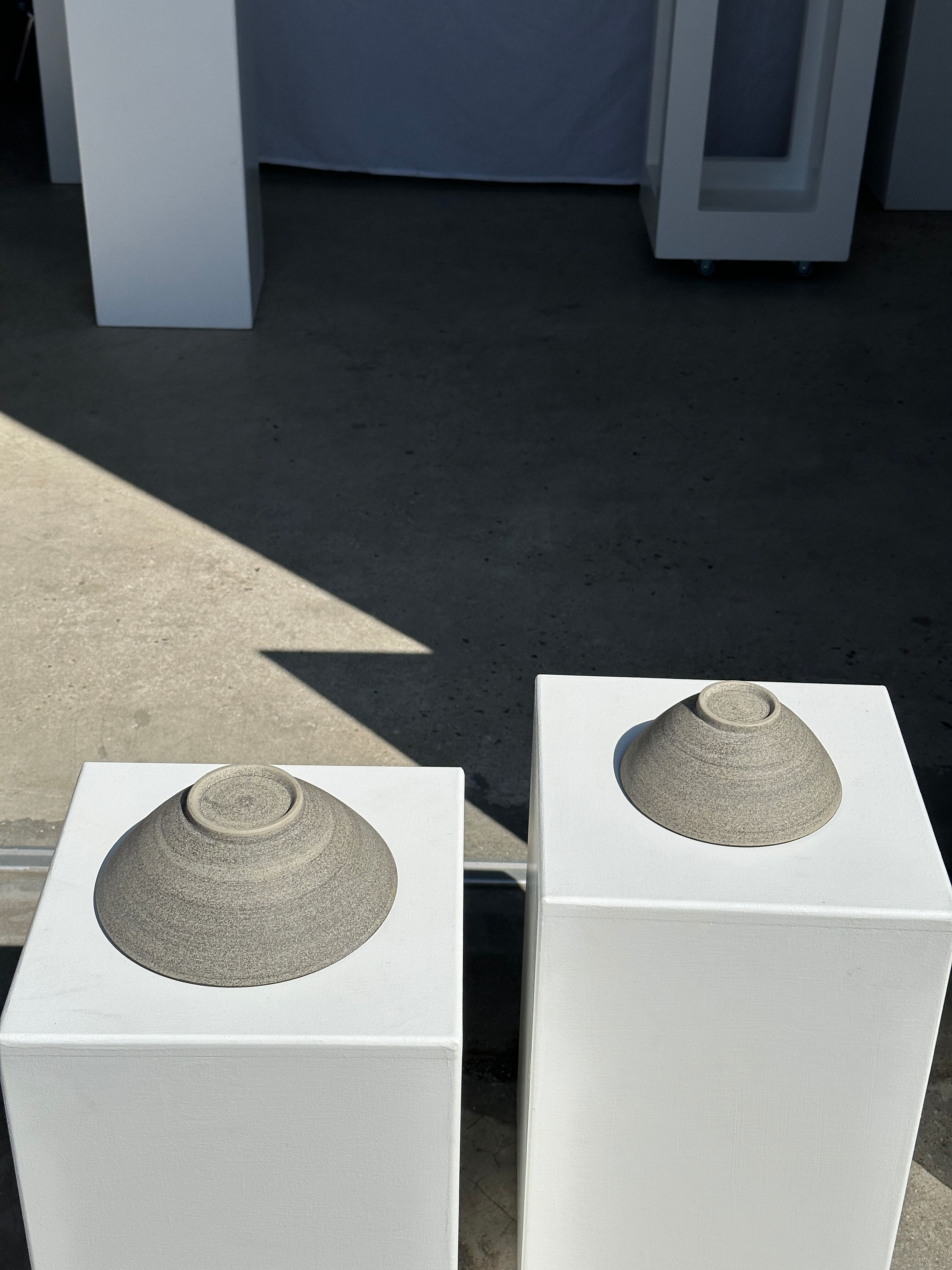 Duo of gray Indonesian ceramic bowls or salad bowls