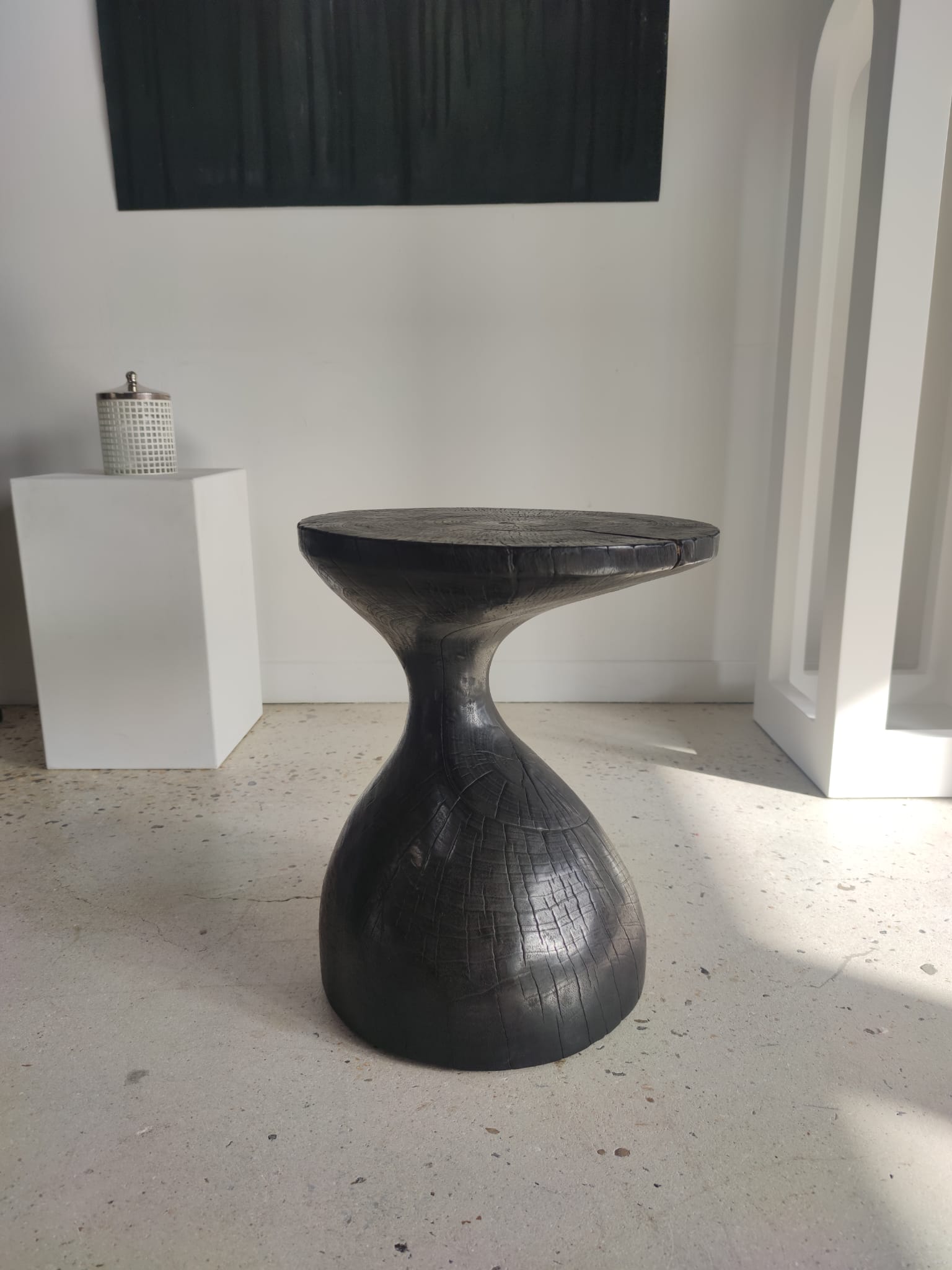 Sofa end in solid wood monoxyl organic shape black color