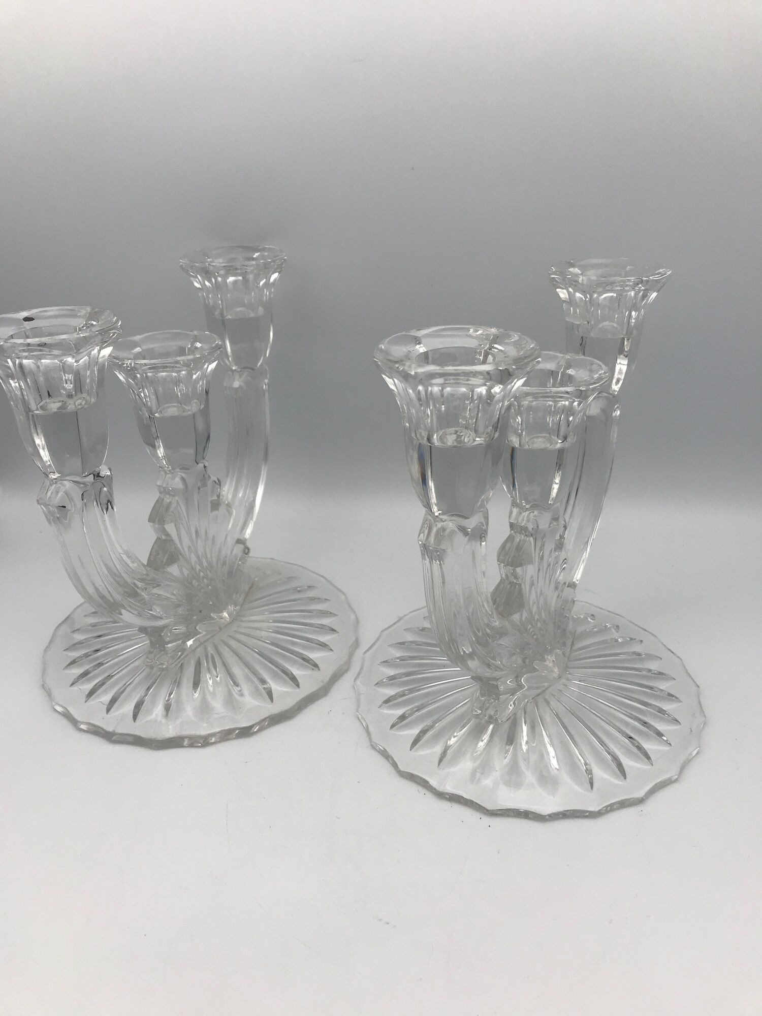 PAIR OF VINTAGE CANDLESTICKS IN CRYSTAL CANDLESTICK 3 BRANCHES ART DECO