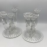 PAIR OF VINTAGE CANDLESTICKS IN CRYSTAL CANDLESTICK 3 BRANCHES ART DECO