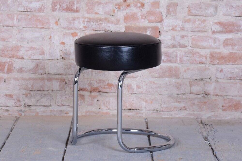 Bauhaus Stool in Chrome-Plated Steel and Leather, 1950s