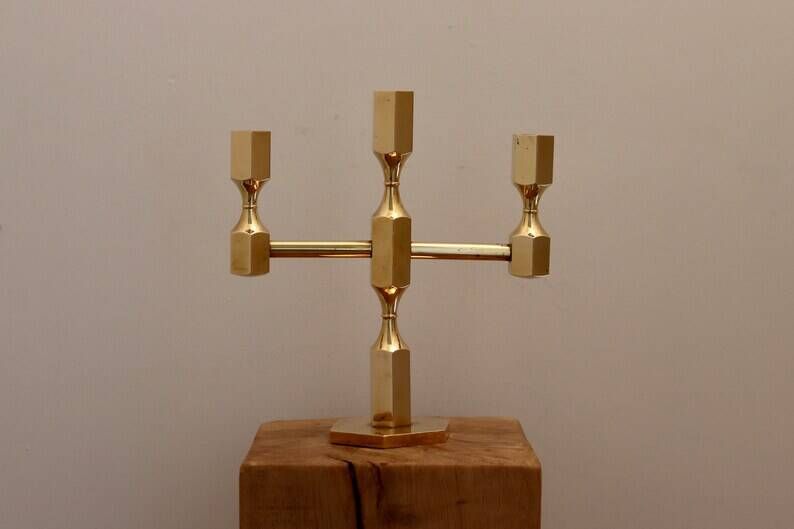 Vintage Swedish Three-Arm Brass Candleholder by Gusum, circa 1974