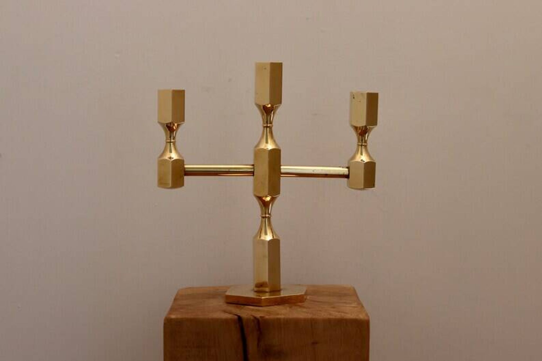 Vintage Swedish Three-Arm Brass Candleholder by Gusum, circa 1974