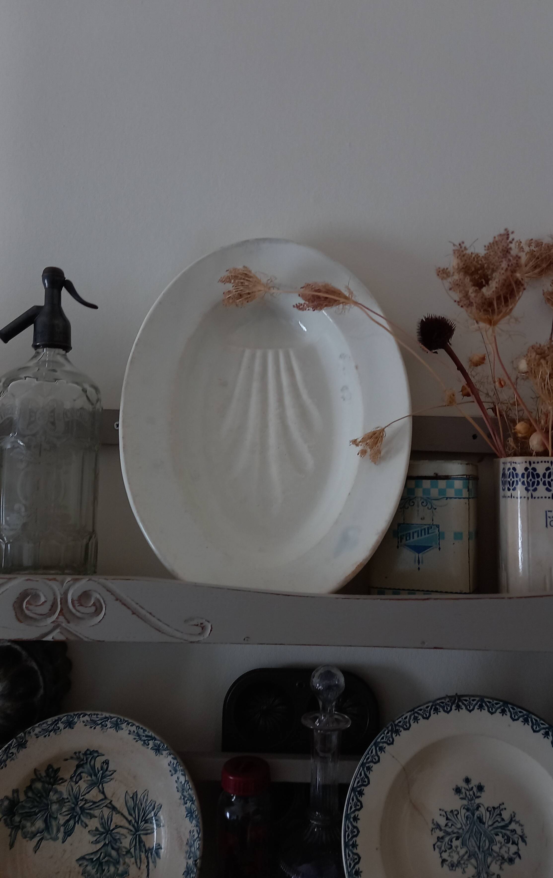 Antique asparagus dish, large 19th century oval earthenware dish D. JOHNSTON & J. VIEILLARD BORDEAUX