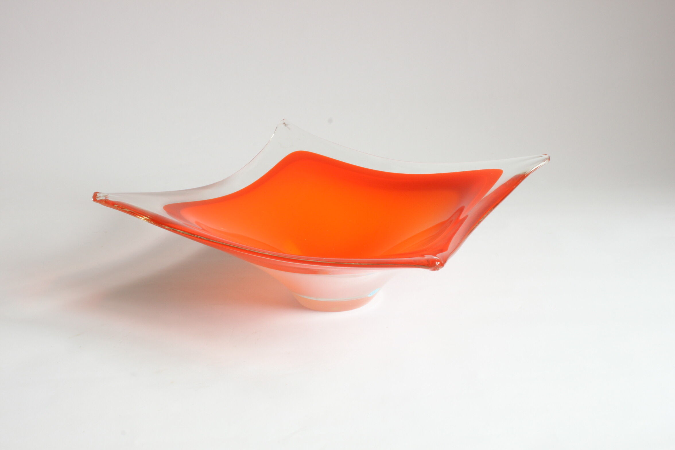 Empty pocket in orange square Murano glass, Italy 1970s.