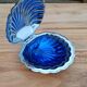 Silver-plated metal and blue glass butter dish