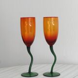 Duo de verres soufflés à la main orange