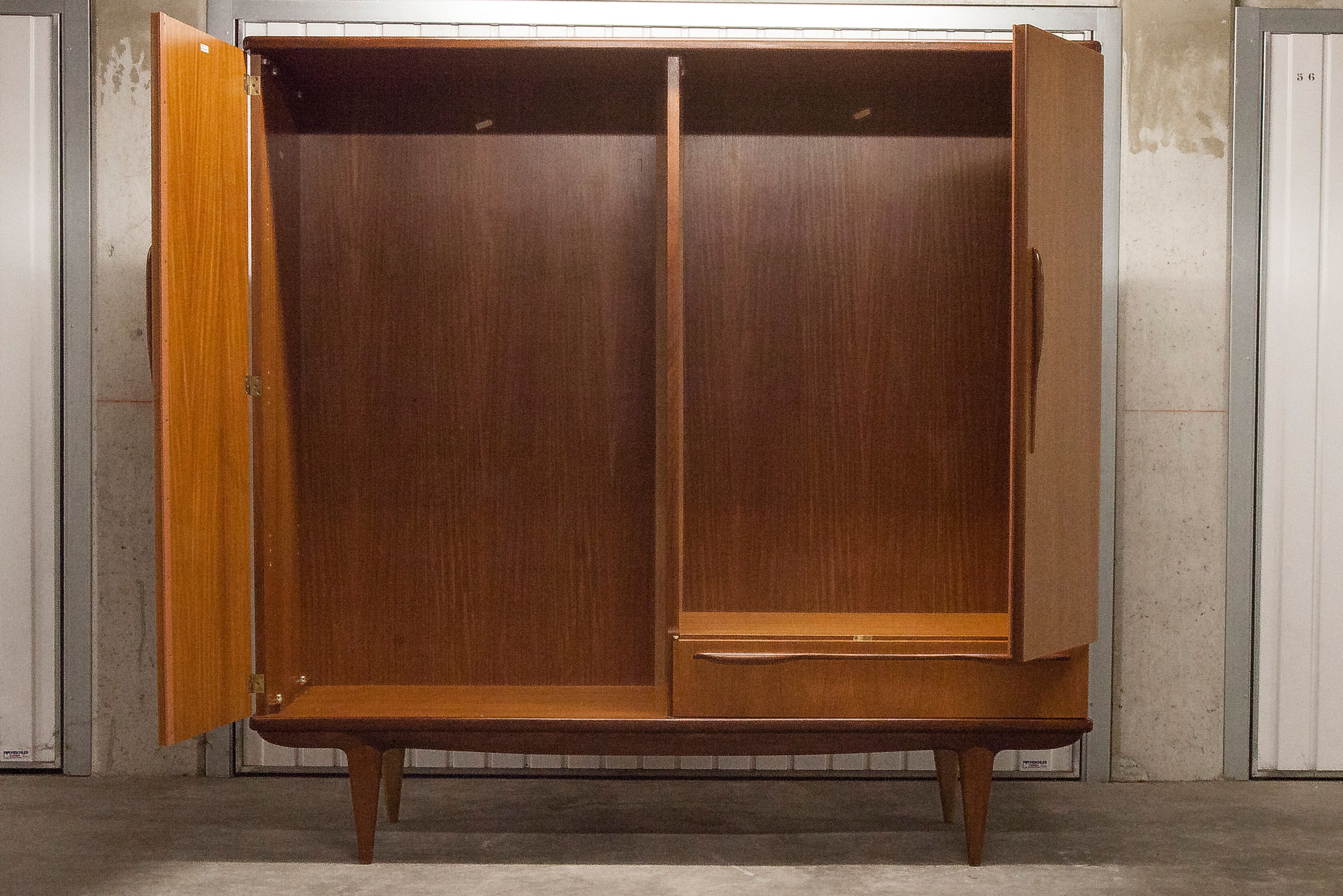 Scandinavian wardrobe 1960 teak 4 doors, 3 drawers, 2keys