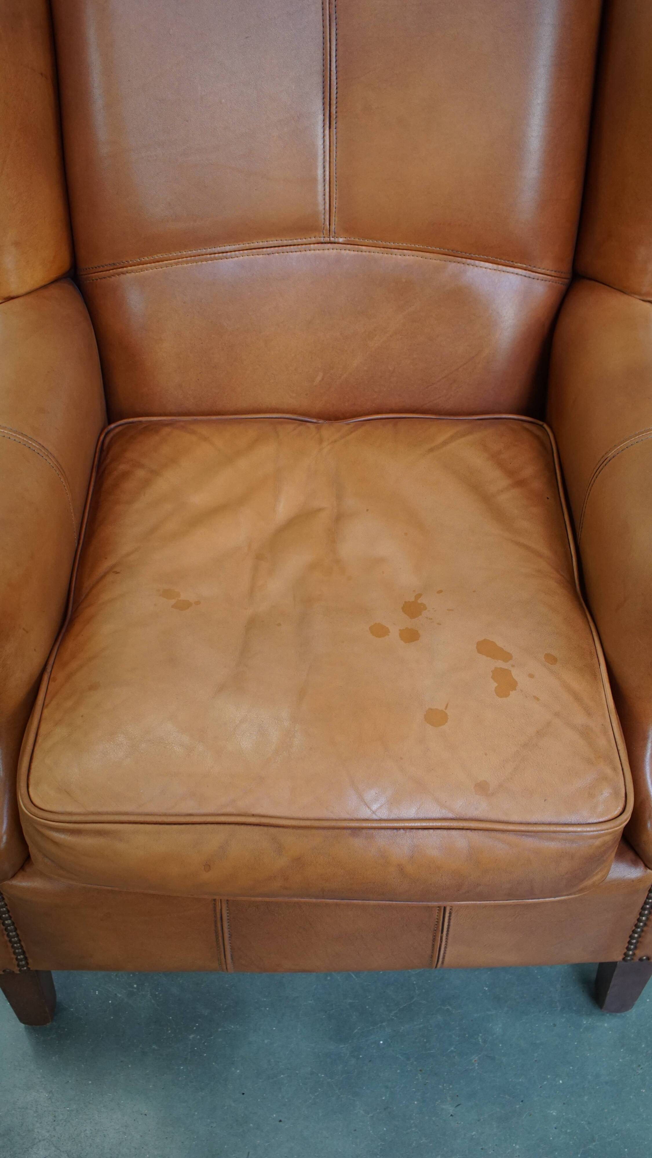 Cowhide leather wingback armchair