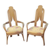 Paire de fauteuils  années 70 au design italien, en bambou cintré