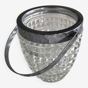 Vintage cut glass and chrome steel ice bucket