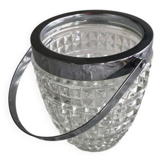 Vintage cut glass and chrome steel ice bucket