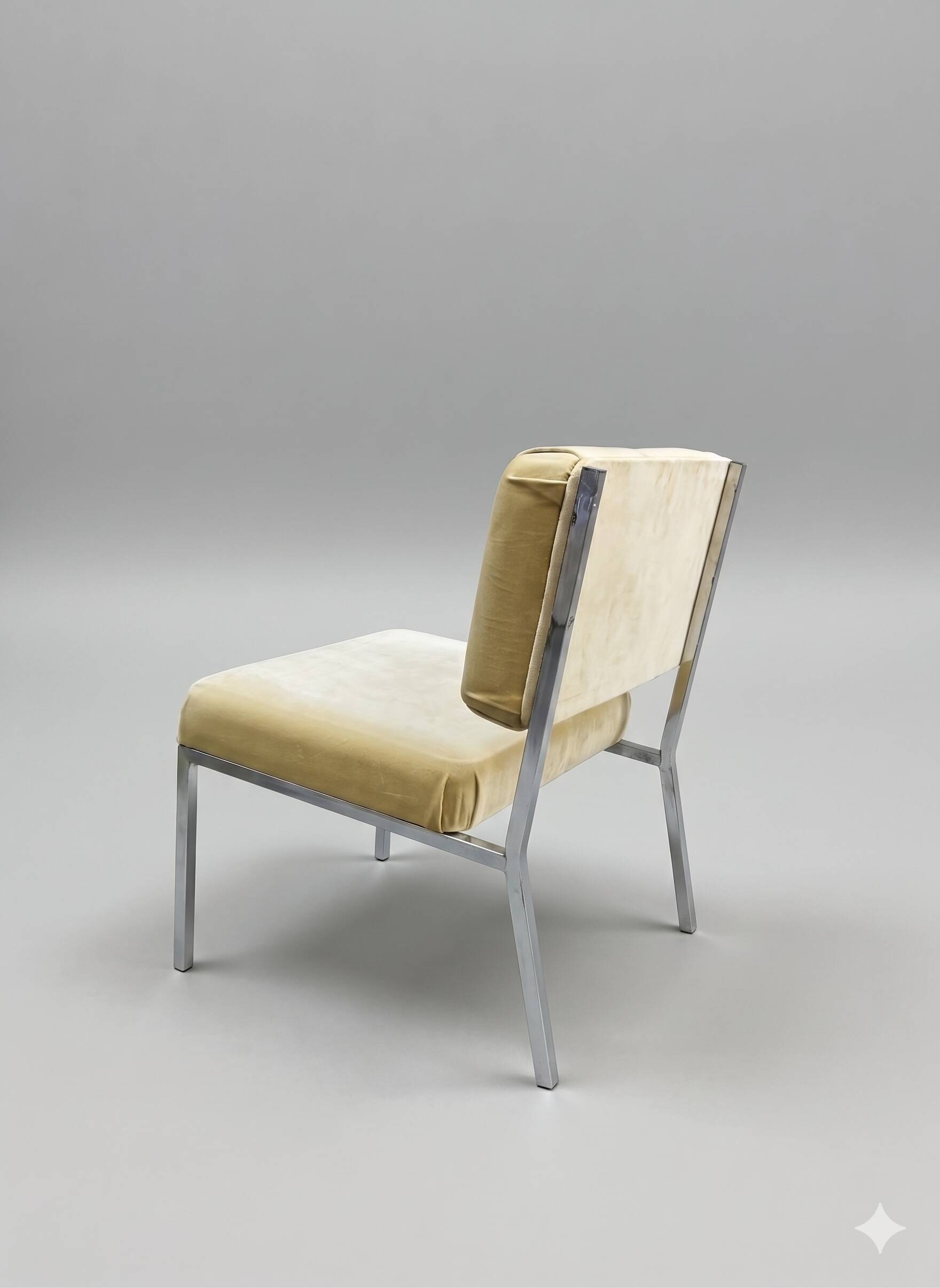 Vintage design armchair in chrome & yellow velvet