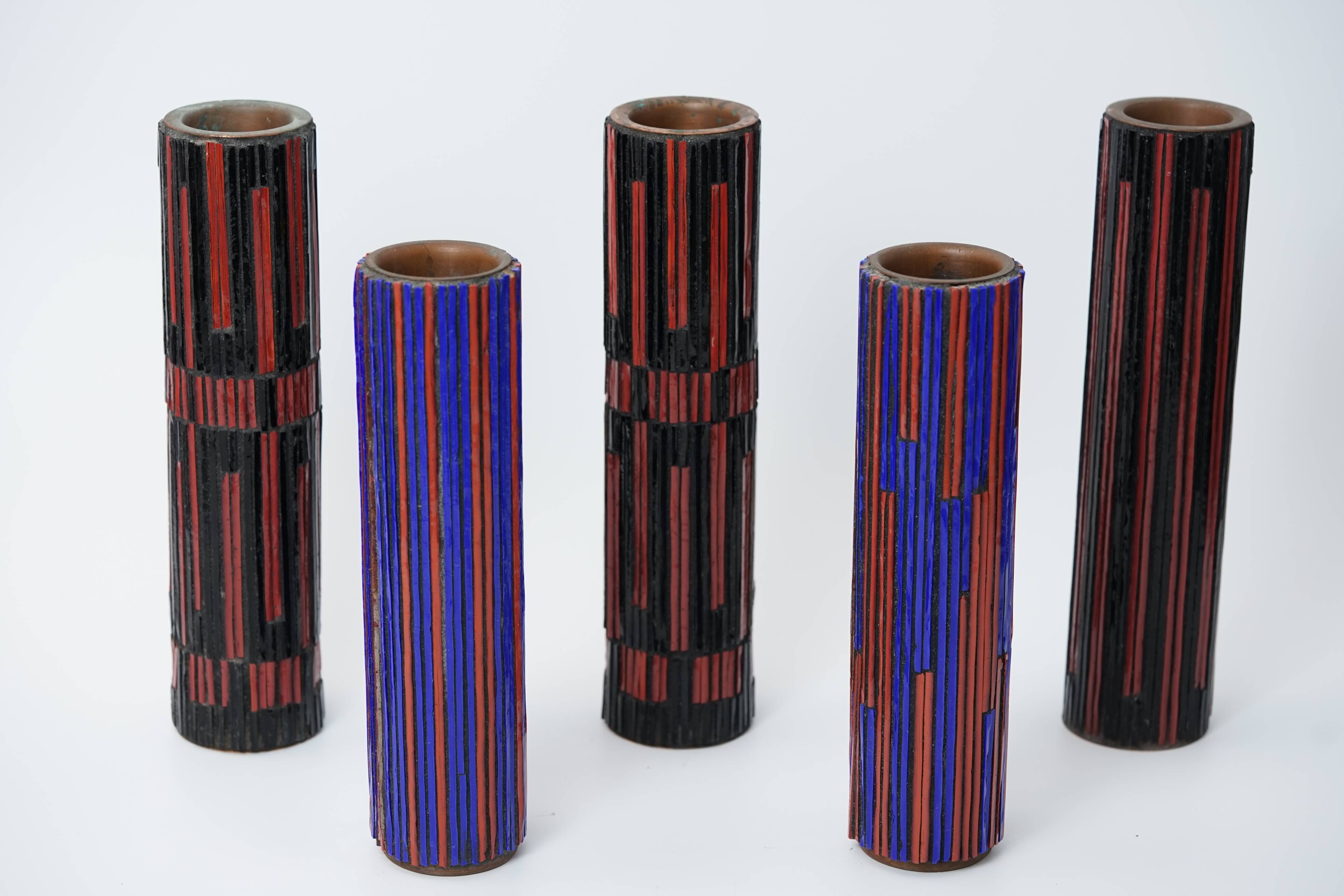 Mid Century Modern Pottery Mosaic Vases by Ritter, 1960s, Set of 5