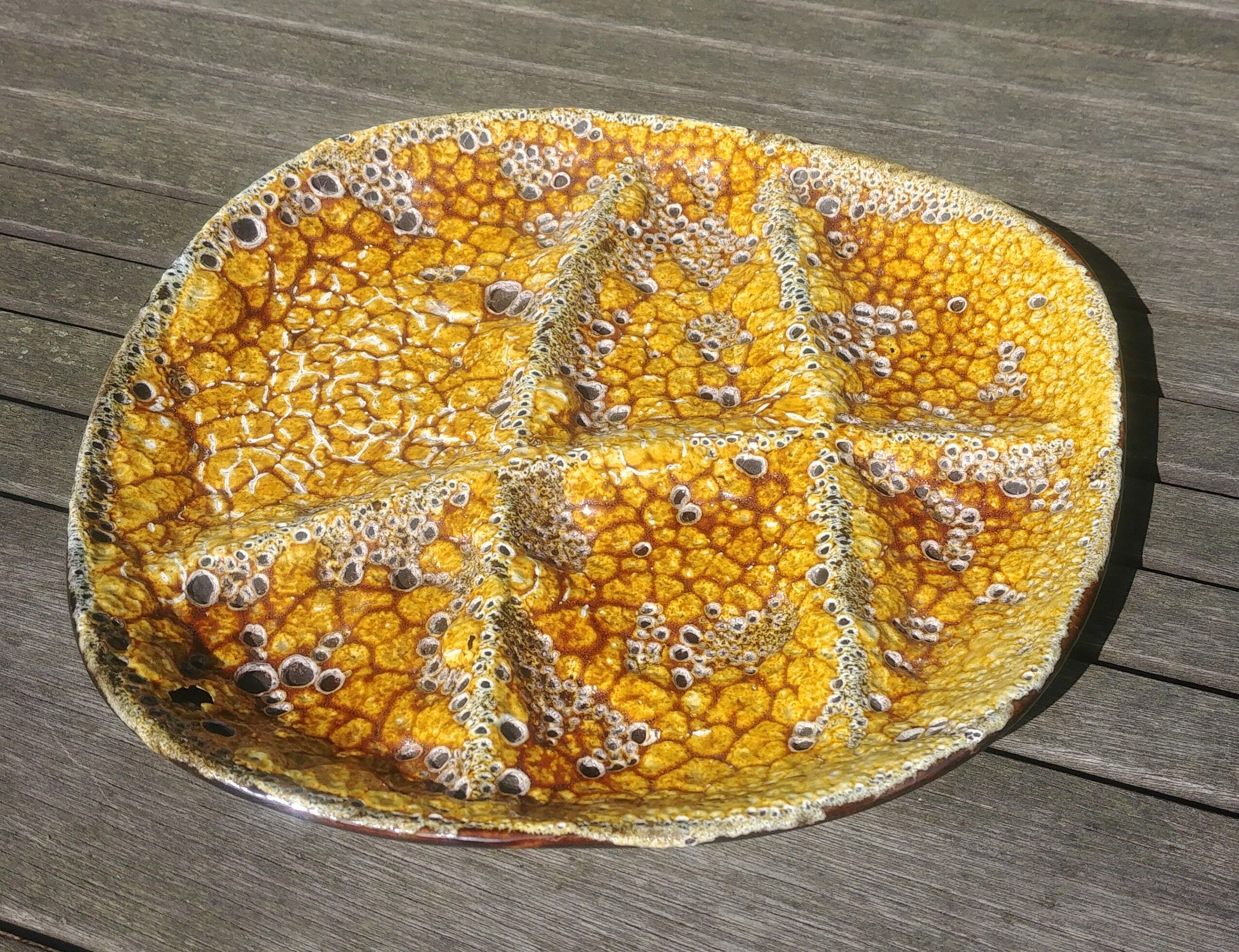 Aperitif dish / empty pocket 6 compartments in glazed ceramic yellow Emaux savoyard fat lava