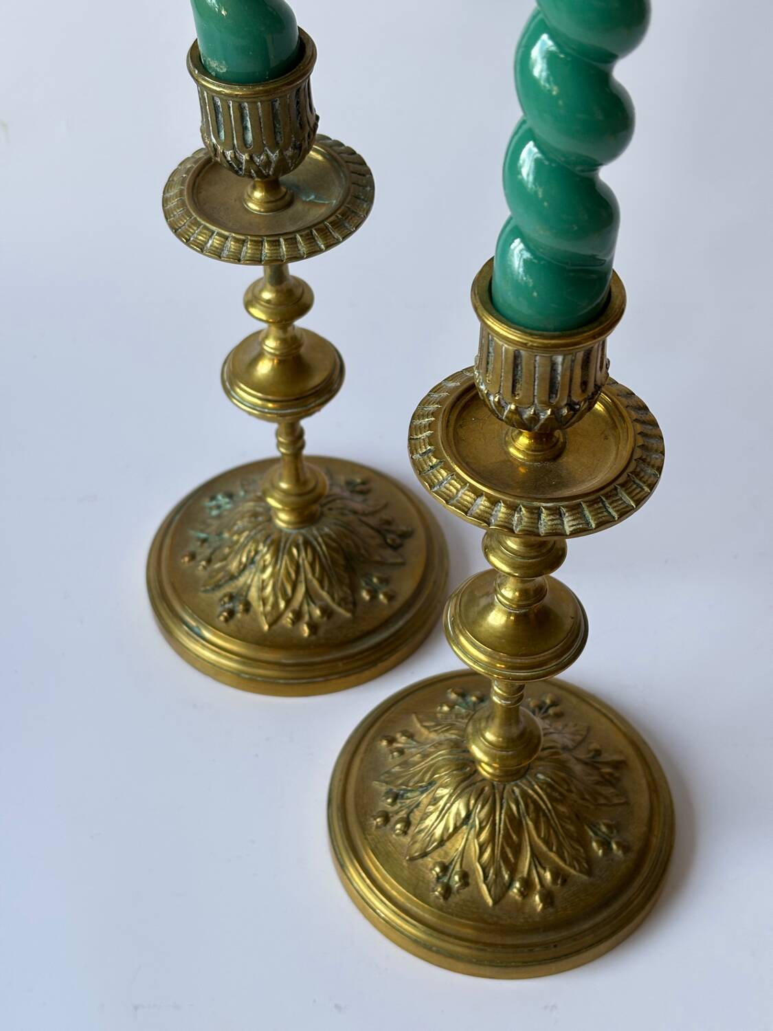 Pair of neoclassical brass candlesticks