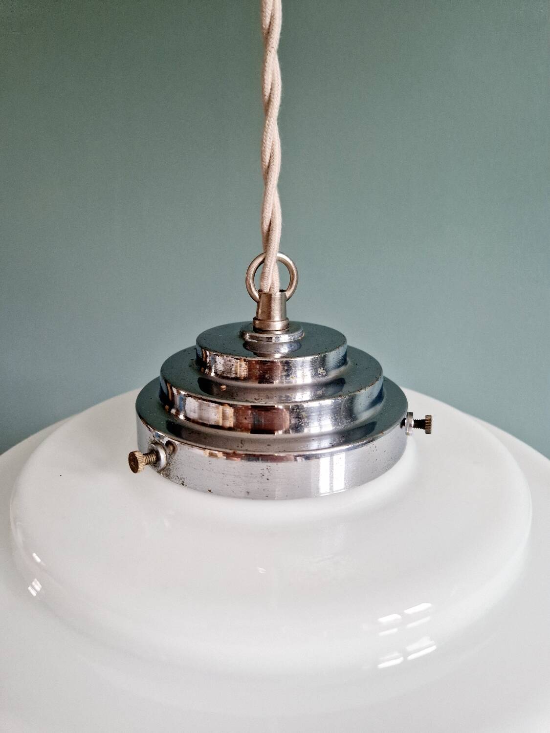 Art Deco pendant light in white opaline, 1920s-30s