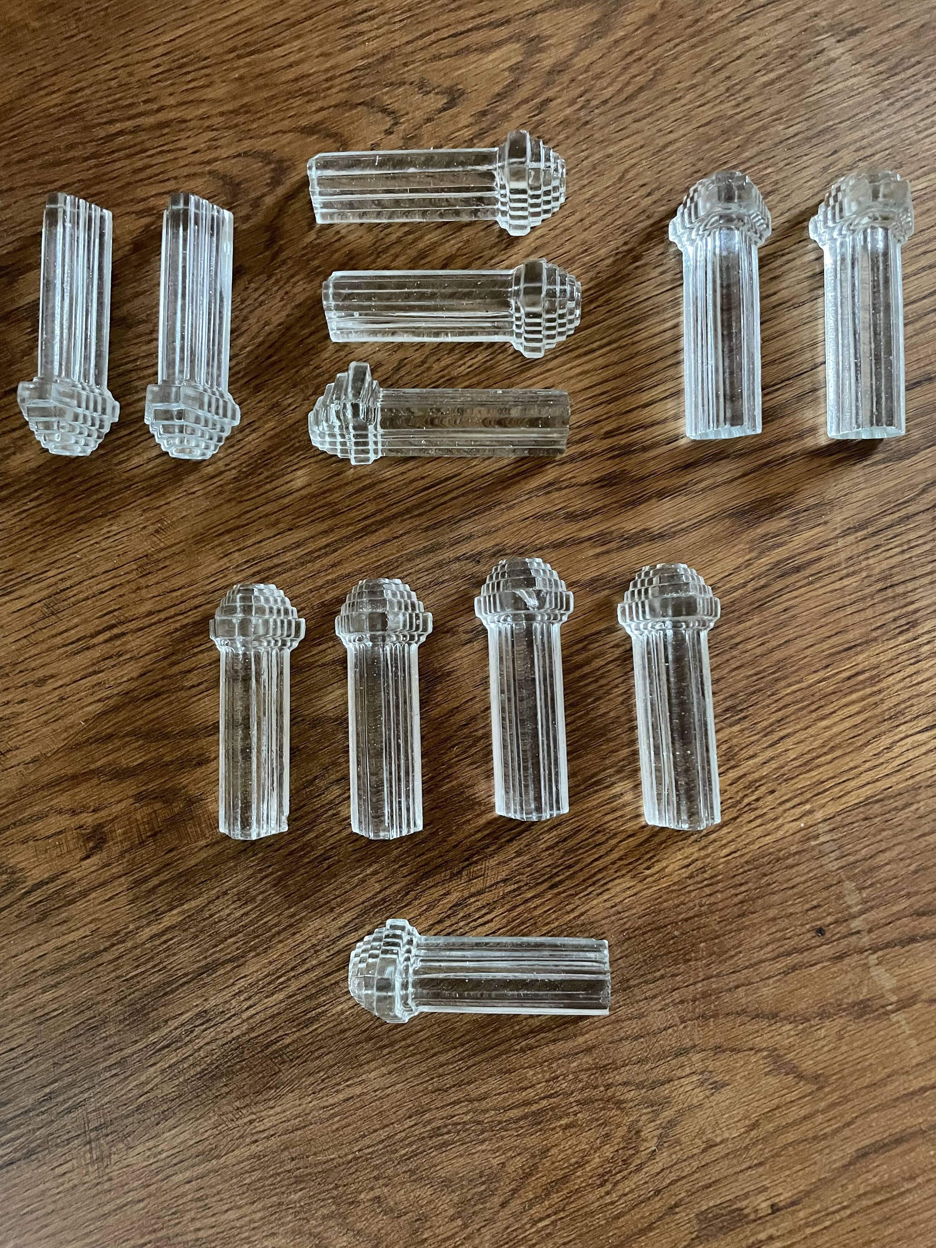 Set of 12 knife doors in vintage art deco glass