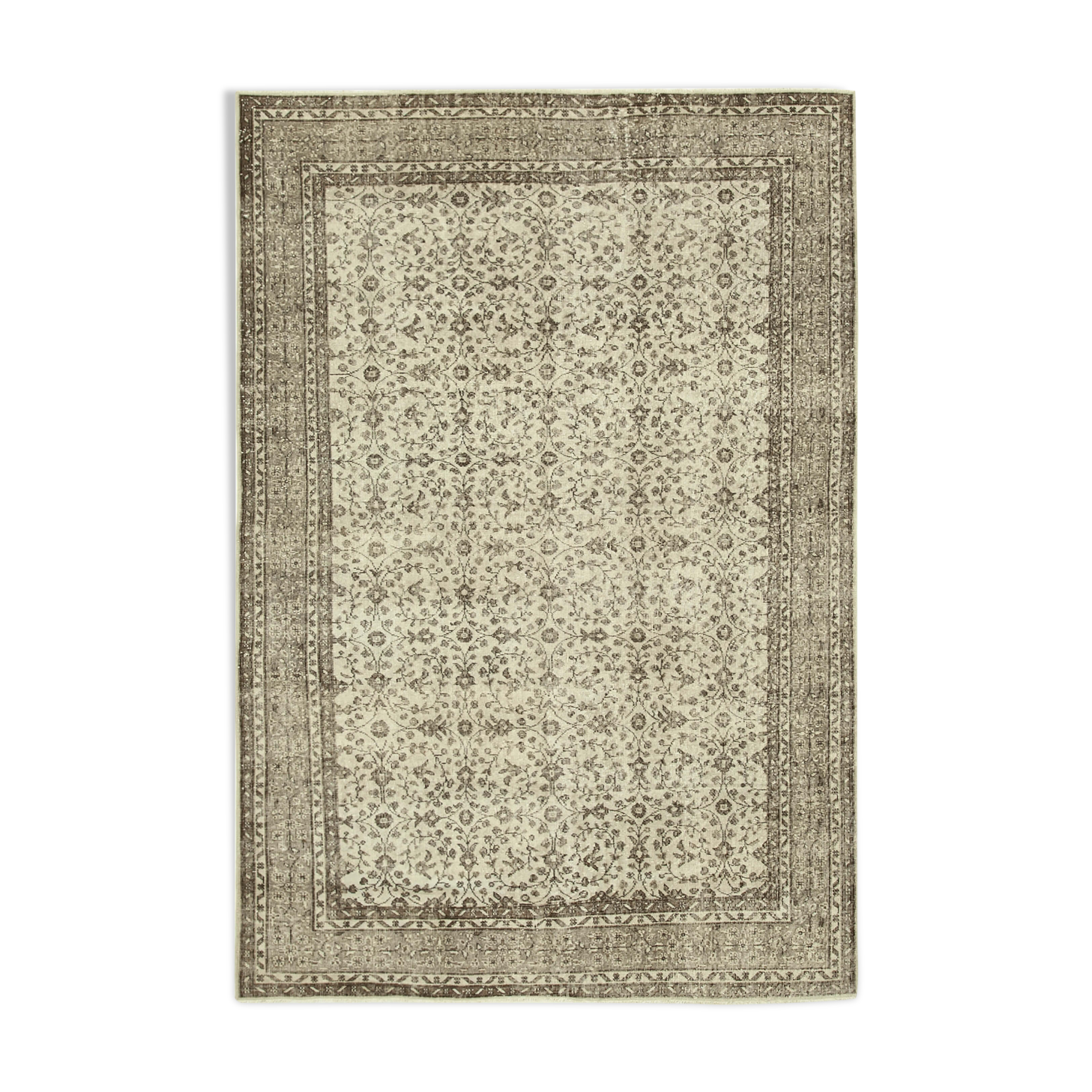 Handmade antique oriental beige carpet 207 cm x 310 cm