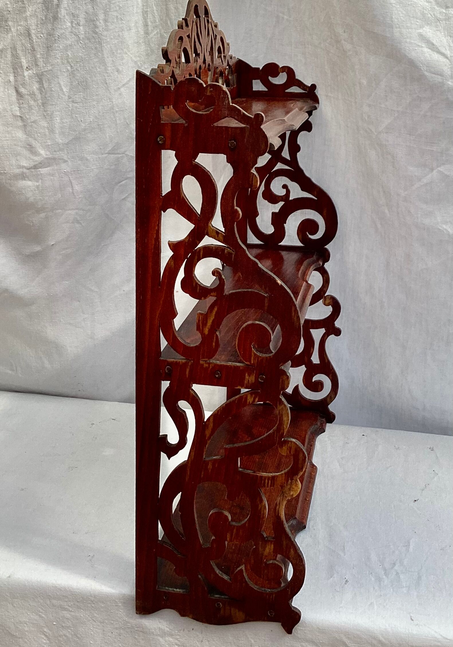 Old wall shelf in worked wood dimension: height -67cm- width --55cm-