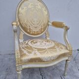 Louis XVI style cabriolet armchair with decorated medallion